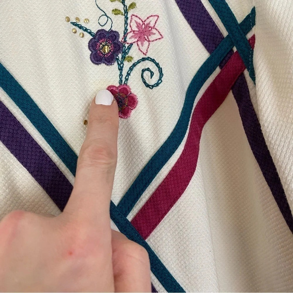 Vintage 90s Granny Top Sweatshirt Tunic Shirt Womens XL Embroidered Floral - Picture 12 of 14